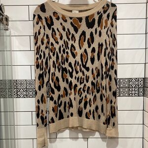 A New Day Black and Brown Crew Neck Sweater with Leopard Print